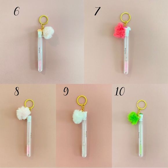 3pcs Tube Eyelash Brush/Spoolie with Furball & Gold Keychain | Mascara Wand - Picture 6 of 6